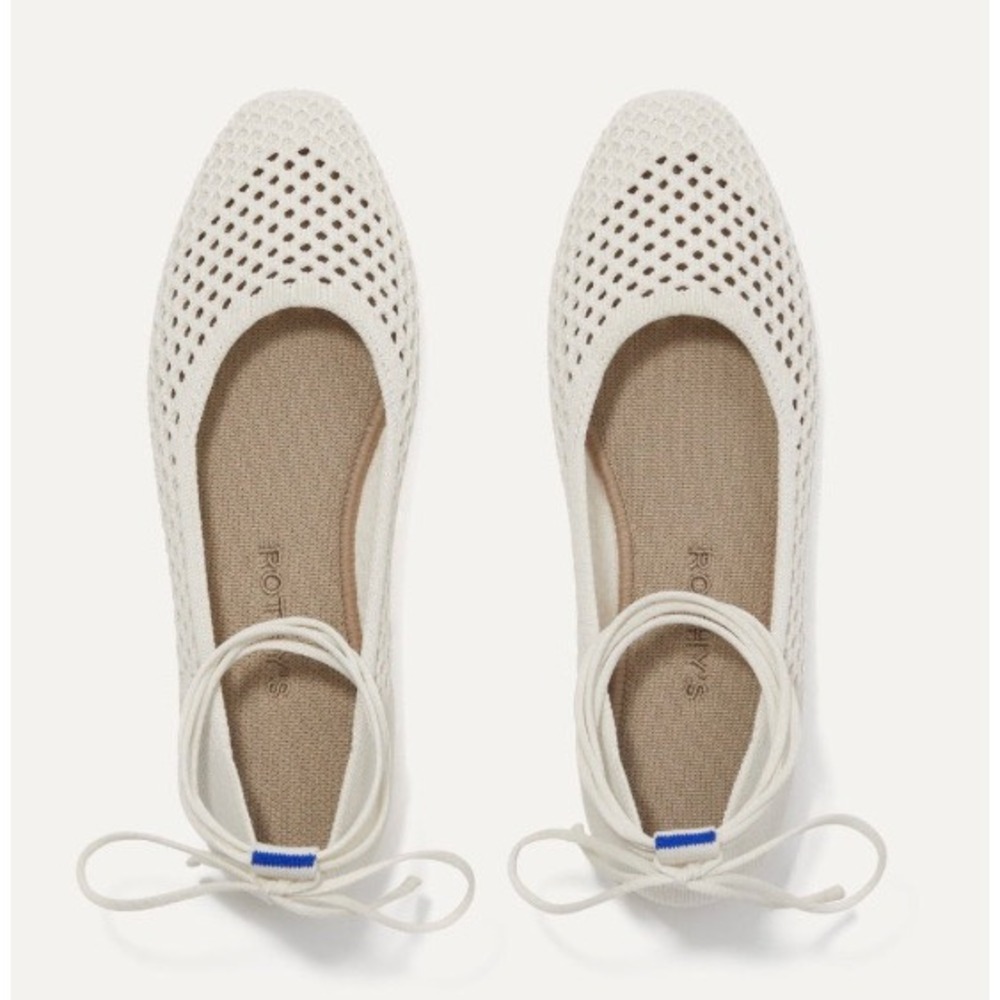 Rothy's Ballet Flats Women 10.5 Vanilla The Wrap Ankle Tie Sustainable Knit Shoe